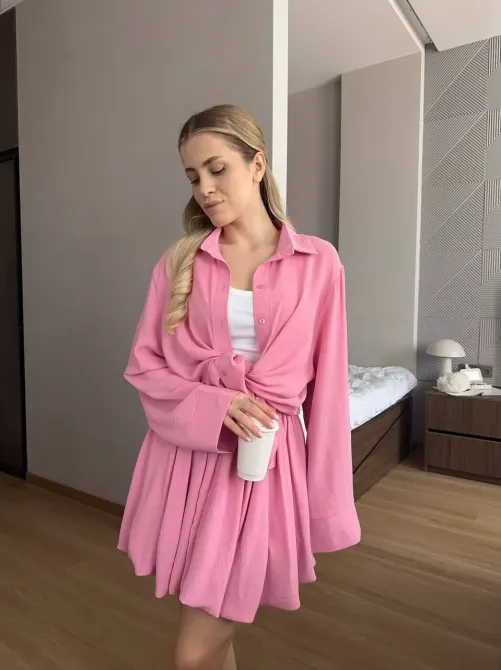 Жіночий костюм 2-ка з сорочкою та спідницею — креп жатка, oversize Одеса - фото 8
