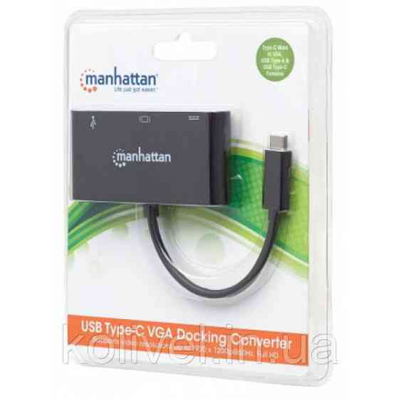 Док-станція USB3.1 Type-C --> USB3.0/VGA/USB-C (F) black Manhattan (152044) Київ