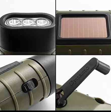 Фонарик портативный на солнечной батарее и ручной зарядке 12.4 на 4,5 см черный Киев