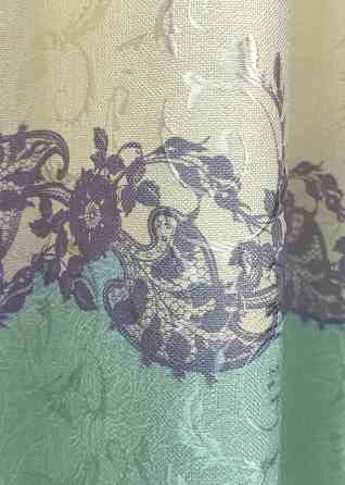 Шторна тканина льон висота 29м колір бежевий з бірюзовим 1022ш Київ