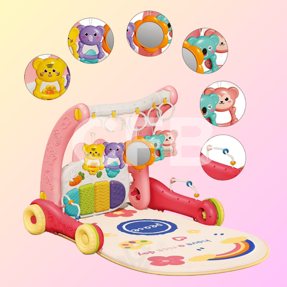 Дитячий розвиваючий килимок ходунки 2в1 коврик для немовлят музичне піаніно, каталка, світловий проектор, бізіборд Рожевий Київ - фото 8