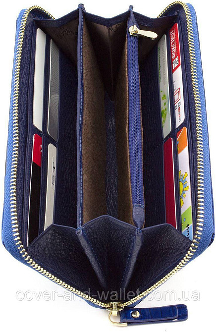 Лаковий жіночий шкіряний гаманець на блискавці синього кольору ST Leather S4001A Київ - фото 4
