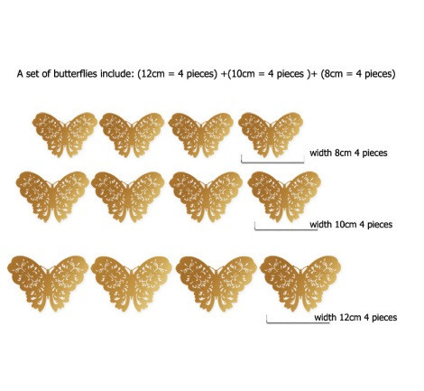 Декоративні 3d метелики мереживні, на скотчі, рожеве золото, в наборі 12штук різних розмірів, пластик Київ - фото 4