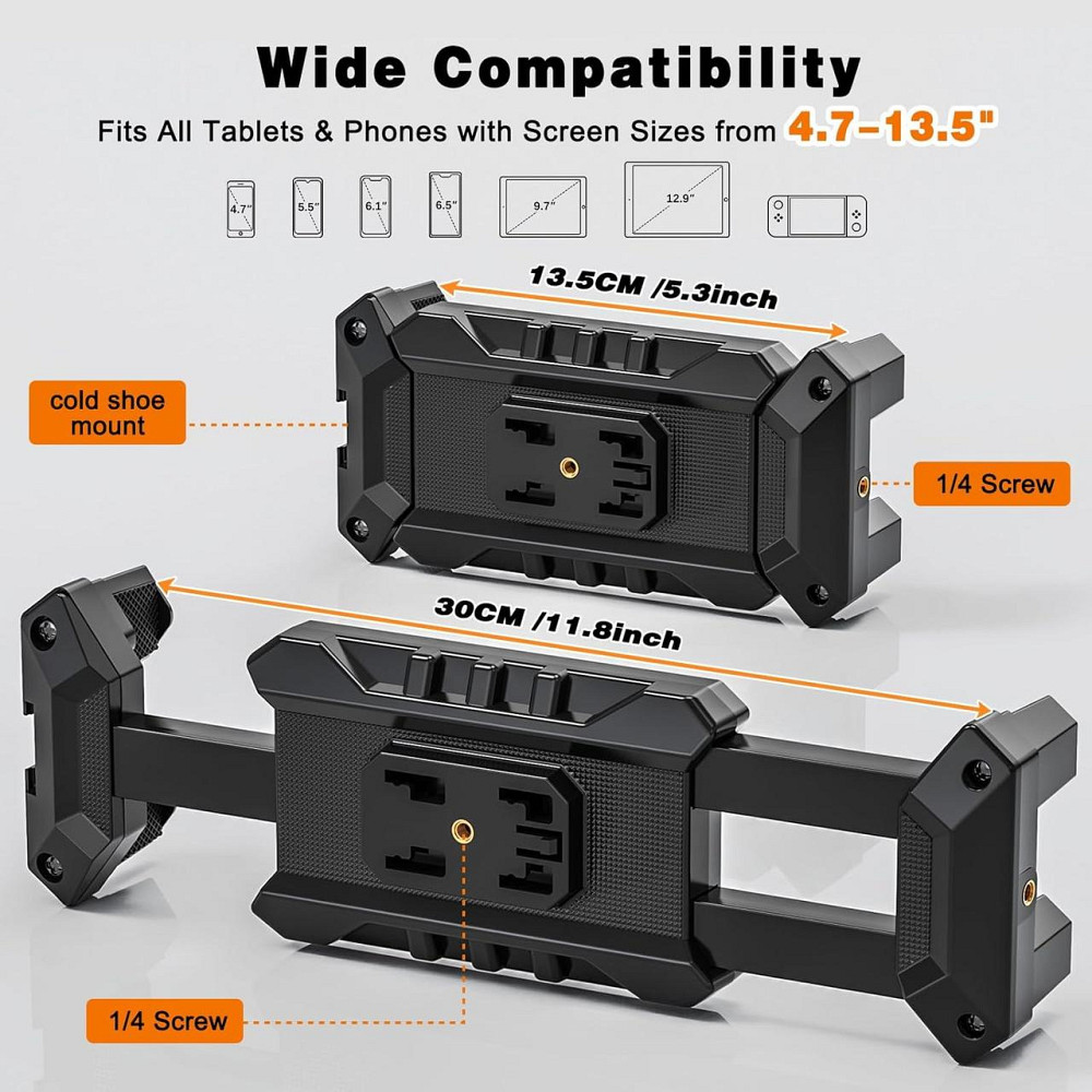 Тримач для планшета на стіл і ліжко 360° регульований для 4.7–13.5" алюмінієвий чорний Київ - фото 2