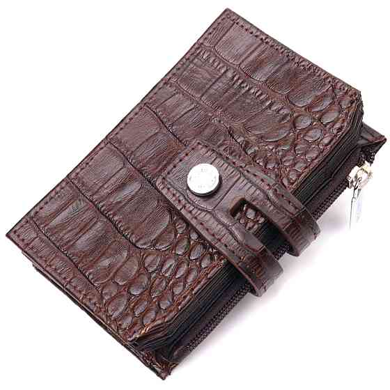 Оригінальний картхолдер із натуральної шкіри з тисненням під крокодила KARYA 21330 Коричневий Київ