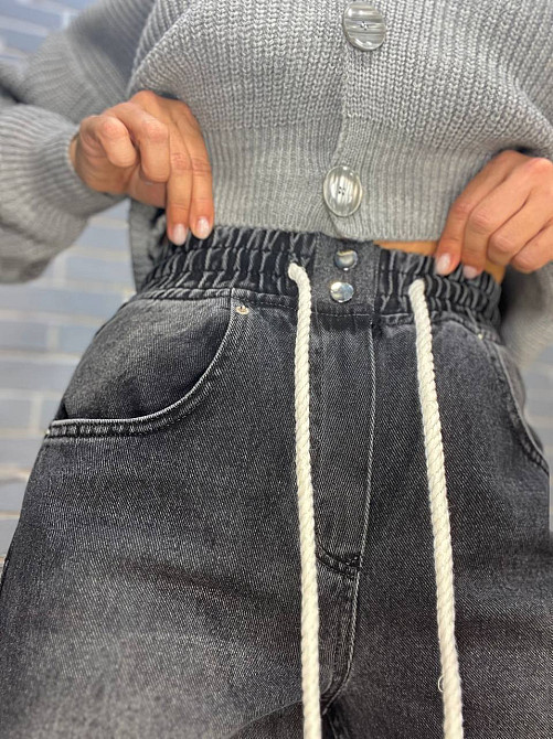 Джинси жіночі Vonnavi 412-241 палаццо вільні від стегна резинка на талії шнурок, чорний, 25, 25, 67 см, 96 см Київ - фото 2