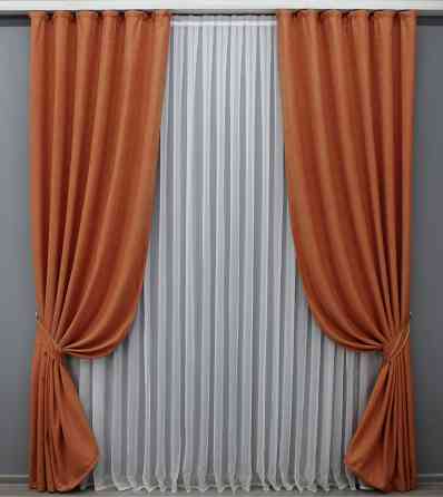 Комплект готовых штор VR-Textil Лен № 1435ш Оранжевый 150х270 см 2 шт (33-0314) Киев