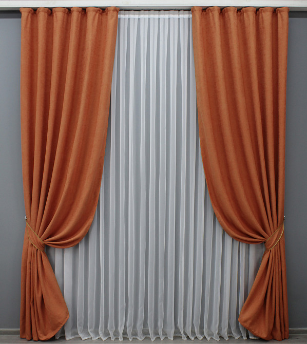 Комплект готовых штор VR-Textil Лен № 1435ш Оранжевый 150х270 см 2 шт (33-0314) Киев - изображение 2