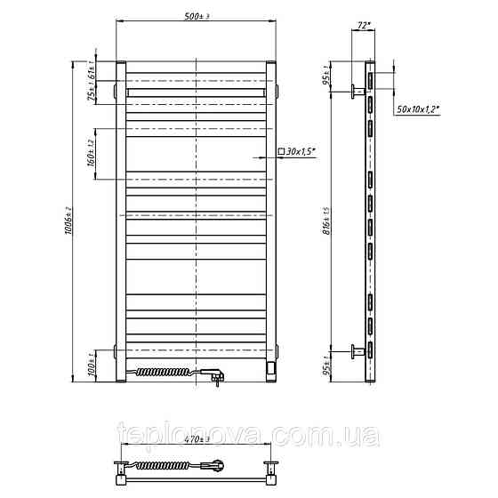 Полотенцесушитель Largo 500х1000 Sensor левый с таймером, чёрный муар Черновцы