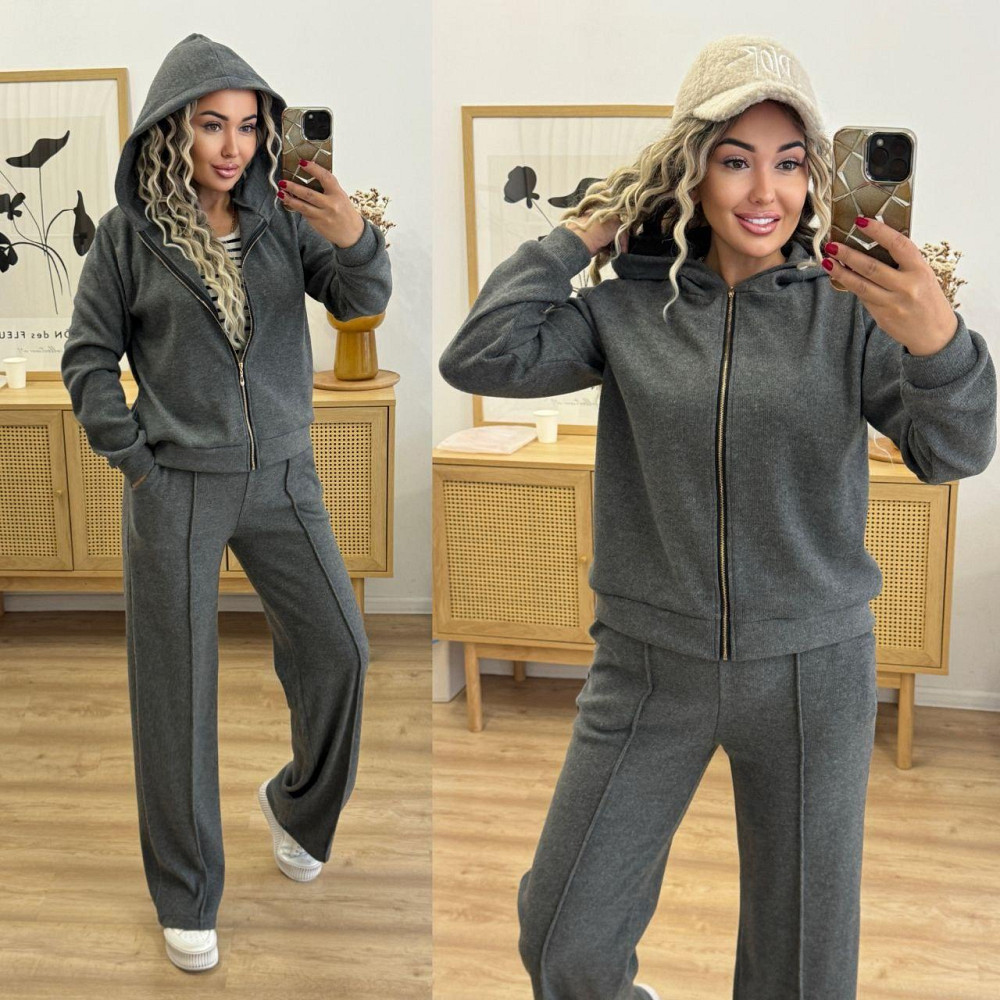 Женский теплый прогулочный костюм двойка: кофта и штаны вязка на трикотажной основе Графит, 46/48 Одесса - изображение 4