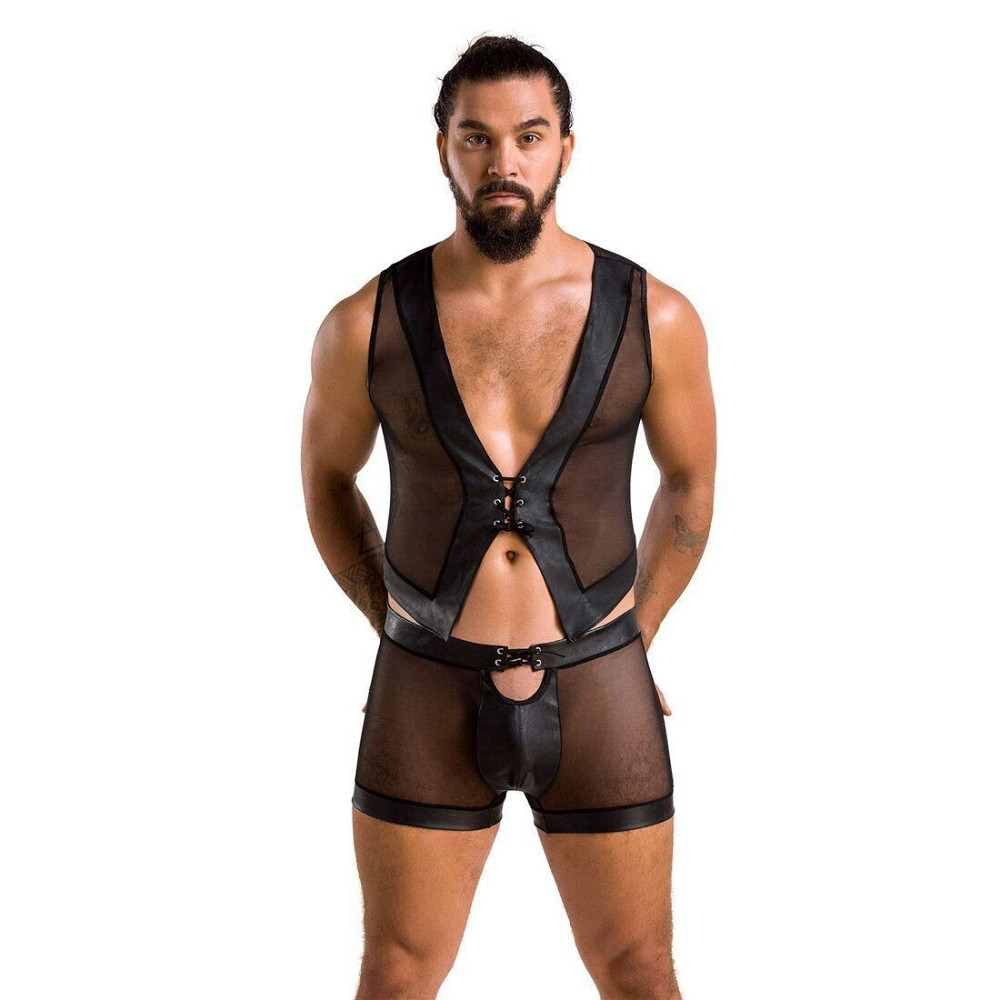 Комплект чоловічої білизни на шнурівці Passion 053 SET WILLIAM XXL/XXXL Black, жилет, боксери Sex Aura Київ - фото 3