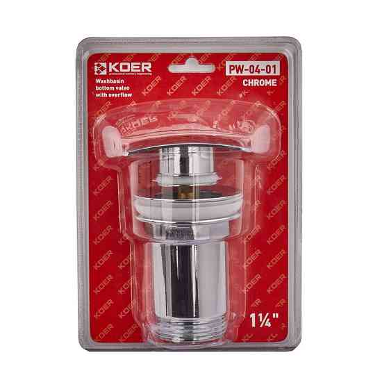 Донний клапан для раковини з переливом Koer PW-04-01 автоматичний (Click-Clack) (Колір хром) 1 1/4'' (KR3398) Київ