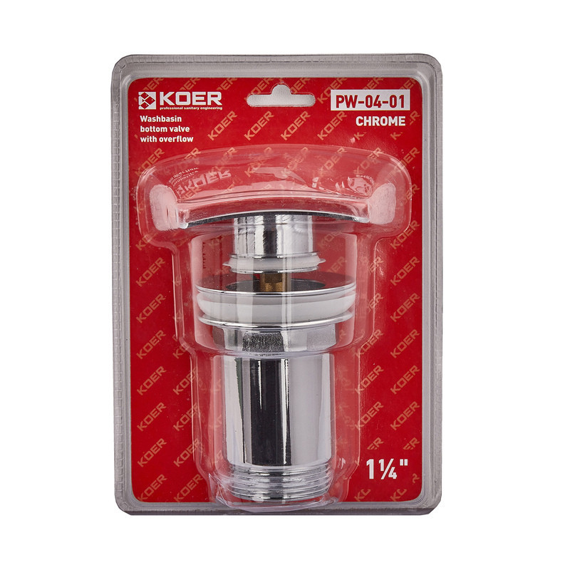 Донный клапан для раковины с переливом Koer PW-04-01 автоматический (Click-Clack) (Цвет хром) 1 1/4'' (KR3398) Киев - изображение 3