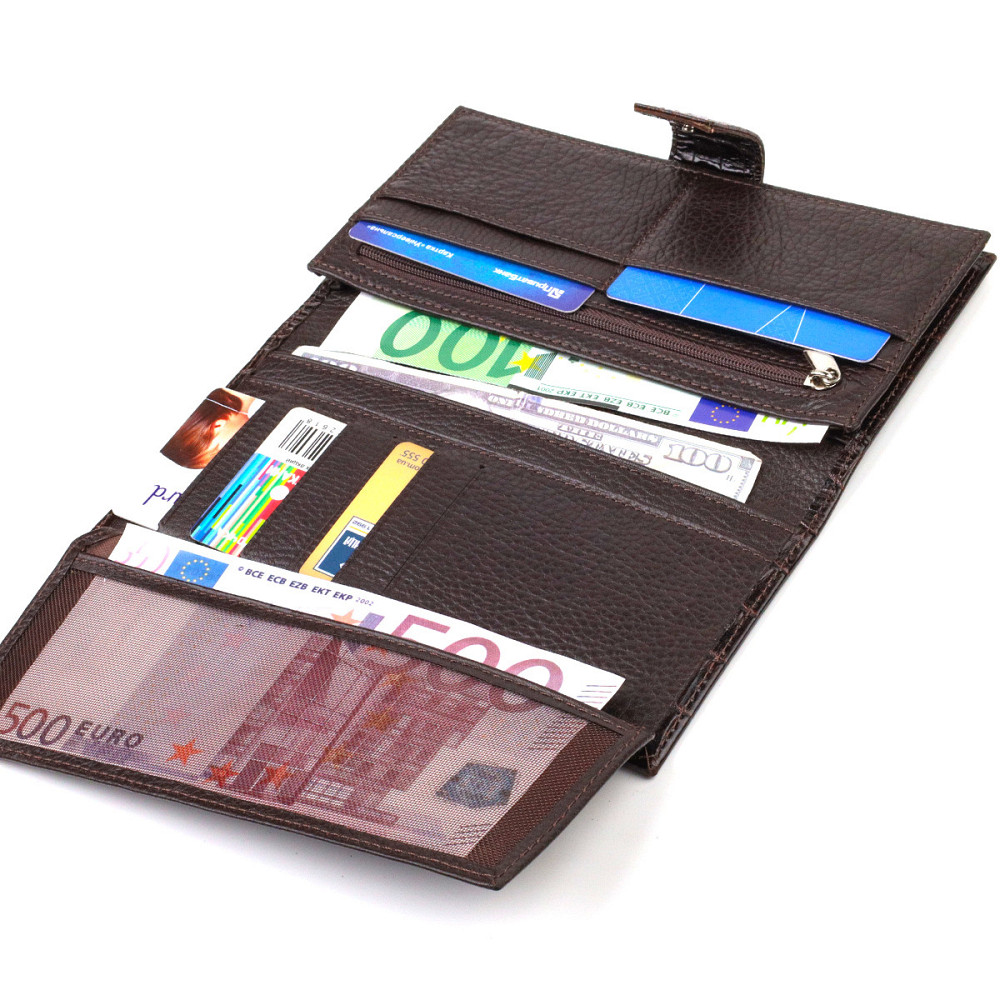 Стильний гаманець для чоловіків з натуральної шкіри з тисненням під крокодила CANPELLINI 21915 Коричневий Київ - фото 7