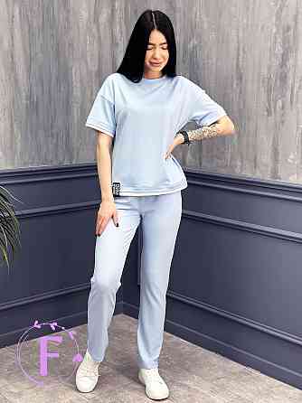 Летний трикотажный костюм-двойка Summer батал 50-52, Голубой Киев