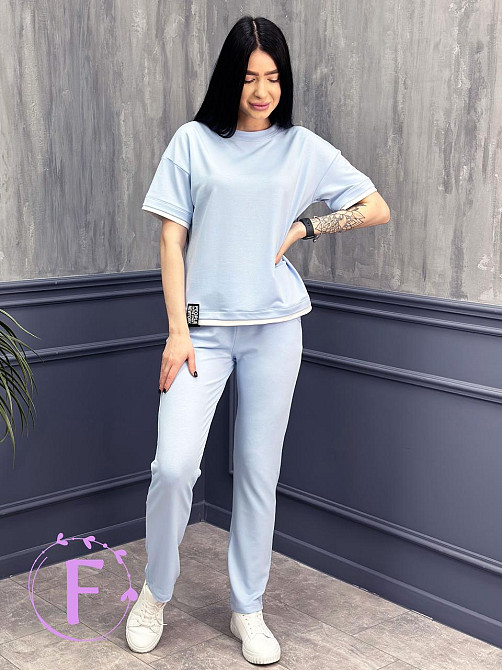 Летний трикотажный костюм-двойка Summer батал 50-52, Голубой Киев - изображение 3