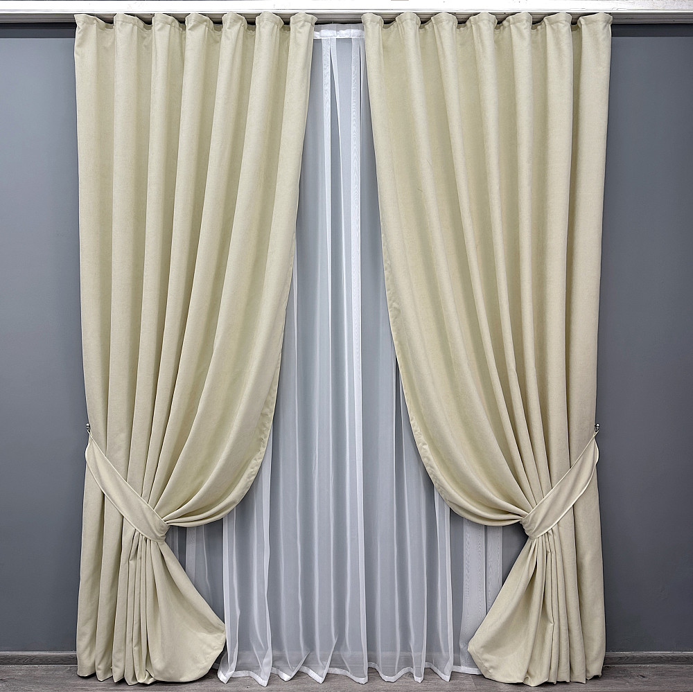 Комплект готовых штор VR-Textil Микровелюр SPARTA № 844ш Кремовый 150х270 см 2 шт (33-1033) Киев - изображение 2