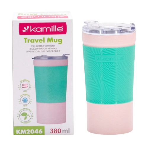 Термокружка 380мл з нержавіючої сталі з TPR вставкою KAMILLЕ 2046 Житомир - фото 4