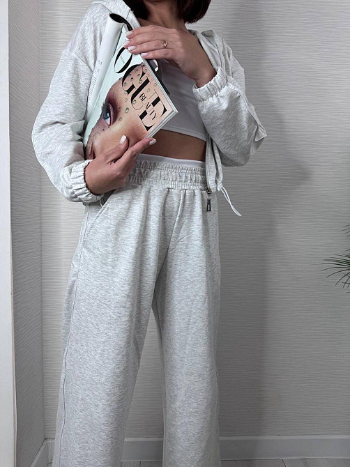 Женский прогулочный костюм тройка: кофта топ и штаны  двунить + микродайвинг Серый, 46/48 Одесса - изображение 2