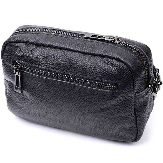 Жіноча сумка прошита ромбами на лицьовій стороні з натуральної шкіри Vintage 22634 Чорна Київ