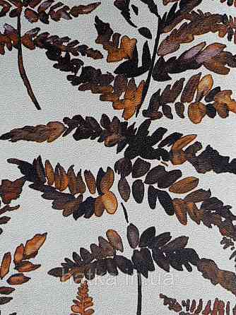 Ообои флізелінові еко Decoprint Essentials EE22543 листя папороті коричневі бурштинові чорні на білому Київ