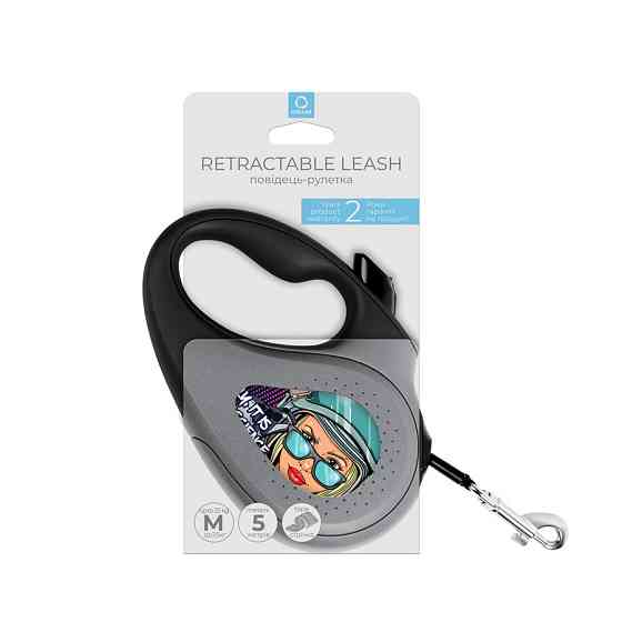 Повідець-рулетка для собак WAUDOG R-leash, малюнок "Космос. Ракетобудування", світловідбивна стрічка, M, до 25 Вінниця