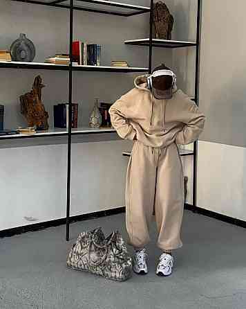 Жіночий повсякденний стильний костюм із якісної тринитки на флісі Бежевий Одеса