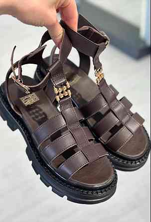 Jasmine Босоніжки шкіряні жіночі шоколадні на низькому ходу літні / Босоніжки натуральна шкіра Коломия