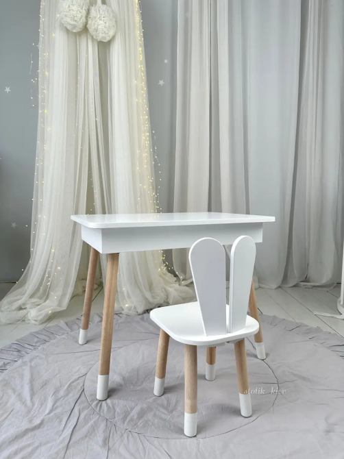 Детский столик с ящиком для карандашей + стульчик Зайчик (Белый) Винница - изображение 6