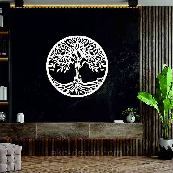 Декоративное настенное 3D Панно «Дерево в кругу» Декор на стену с объемом 90*90 см, Белый Киев