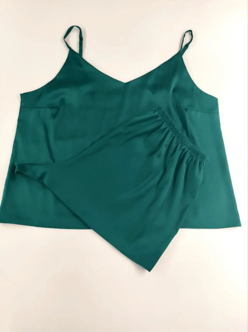 Пижама женская с шортами атласная Зелёный 2XL Харьков - изображение 2