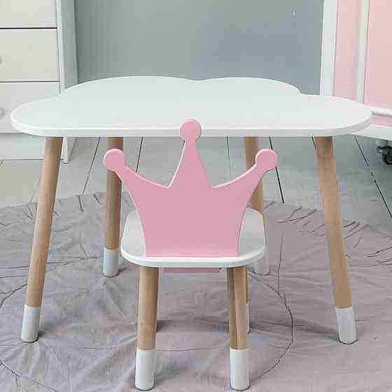 Стіл біле хмаринка 46х70х40 і стільчик корона рожевий 26х26х24, стіл та стілець в дитячу Київ