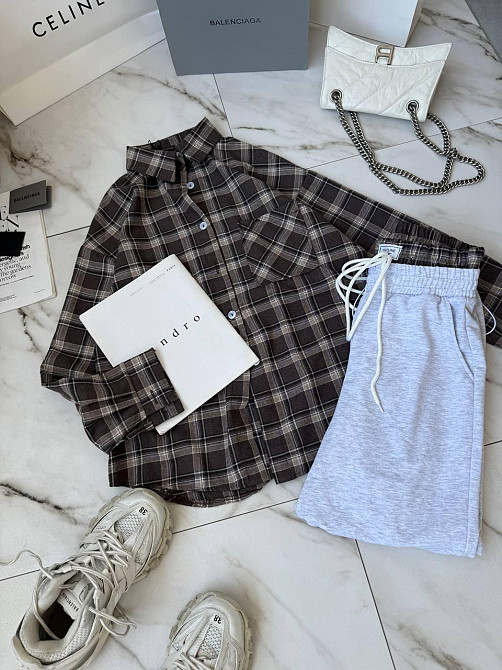 Женский стильный прогулочный костюм двойка: рубашка и штаны фланель + двунитка Шоколад, 48/52 Одесса - изображение 4