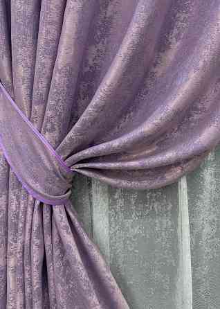 Комплект штор VR-Textil Жакард Мармур 150х270 2шт і Тюль 600х270 1764ш-1400т Бузковий з білим 71-020/5 Київ