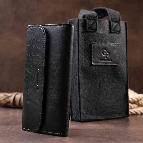 Горизонтальная барсетка-клатч мужская в гладкой коже GRANDE PELLE 11298 Черная Киев