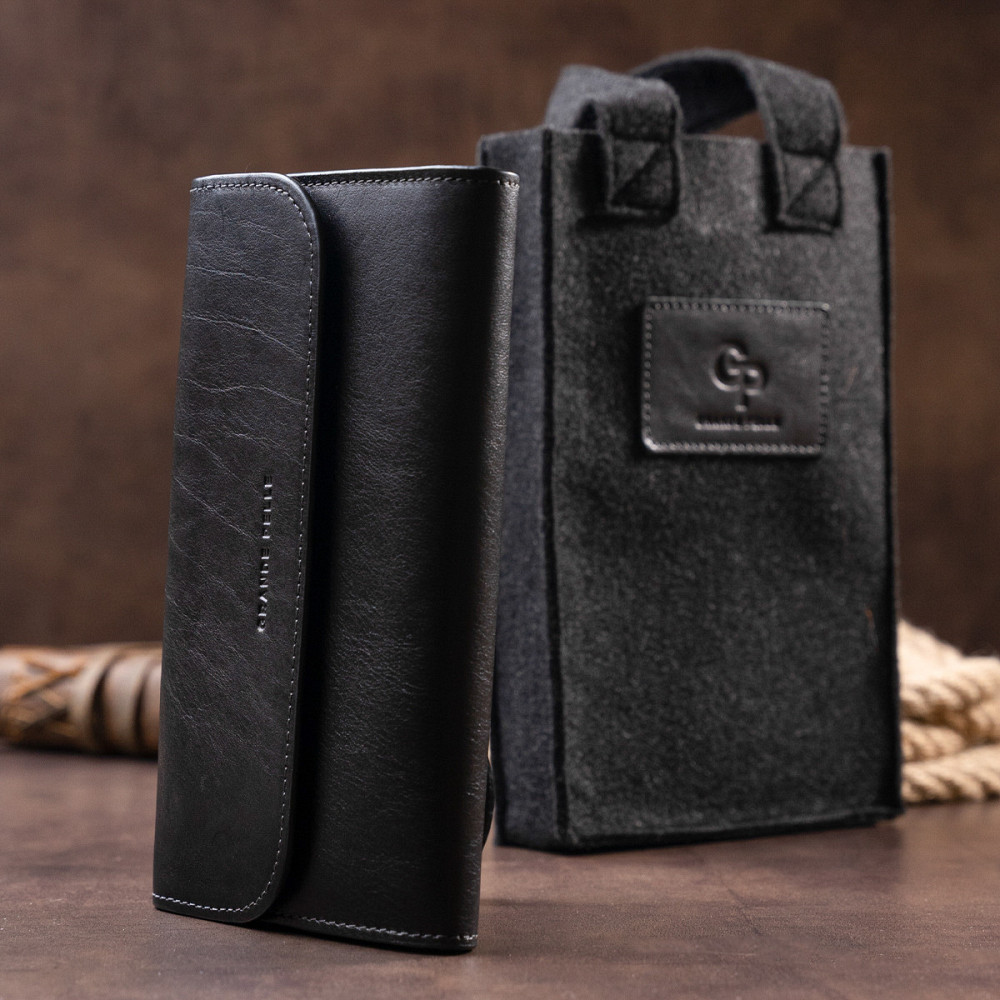 Горизонтальная барсетка-клатч мужская в гладкой коже GRANDE PELLE 11298 Черная Киев - изображение 1