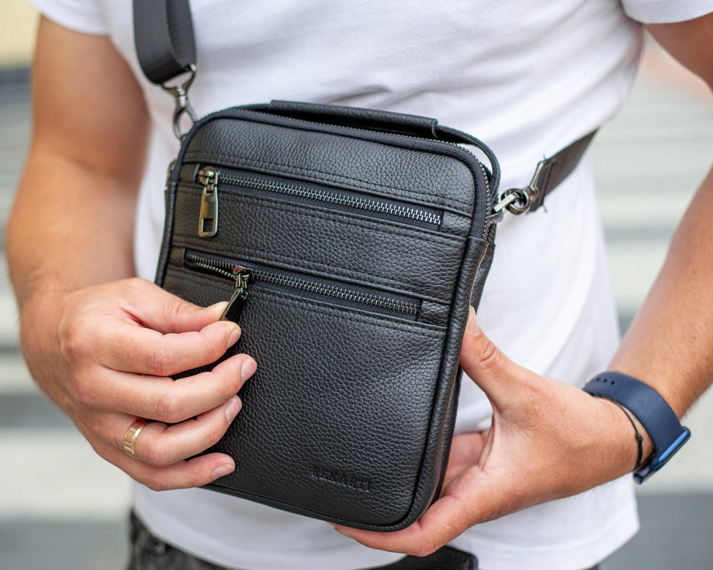 Кожаная мужская сумка-барсетка 20х23х6, мессенджер через плечо Bexhill BX-14660 черный Каменское - изображение 4