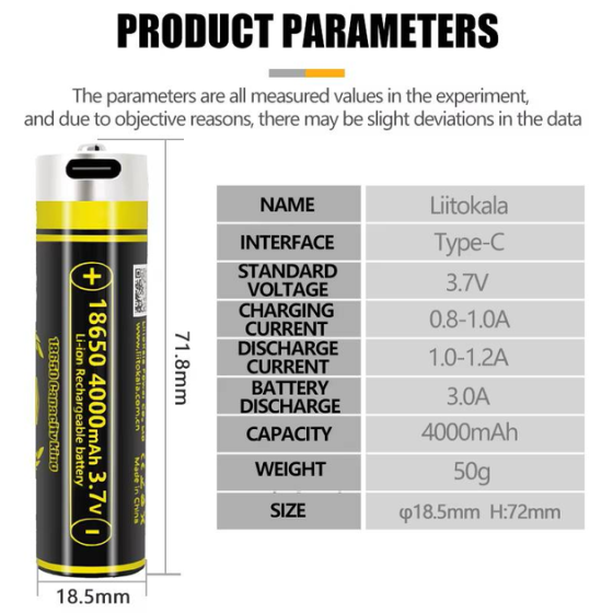Аккумулятор 18650 LiitoKala 4000mAh 3.7V Li-ion KING4000 Type-C Винница