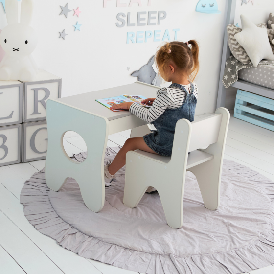 Столик и стульчик для ребенка 70×45×51, детский игральный стол и стул, белый с серым Киев