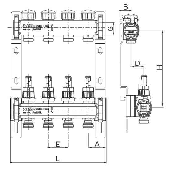 Колектор з витратоміром та термостатичними клапанами Roho R804-11 - 1"х 11 вих. (RO0043) Київ