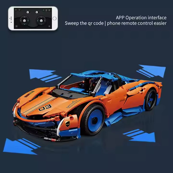 Конструктор спортивна машина Pagani на управлінні на 1883 деталі, колір синій з помаранчевим Кам'янець-Подільський - фото 5