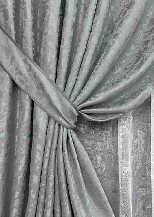 Комплект штор VR-Textil Льон Мармур 150х270 2шт і Тюль 400х270 1911ш-1400т Світло-сірий з білим 71-139/3 Київ