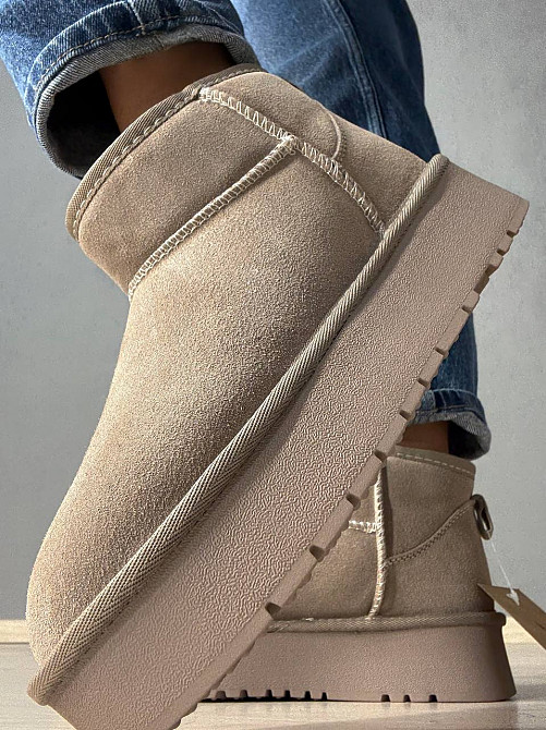 Угги женские Hengji 25-3 натуральная замша короткие на высокой подошве бежевые, 36, 23 см Киев - изображение 17