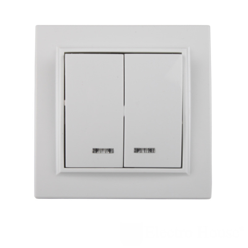 Вимикач подвійний з підсвічуванням, Enzo  білий Дніпро - фото 1