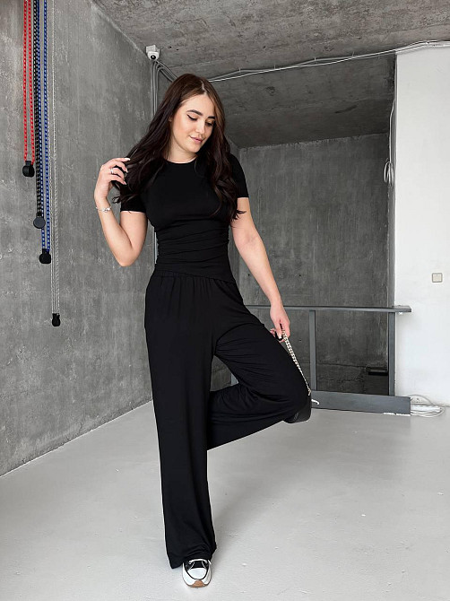 Женский прогулочный костюм: футболка и брюки из турецкой вискозы Черный, 44/46 Одесса - изображение 3