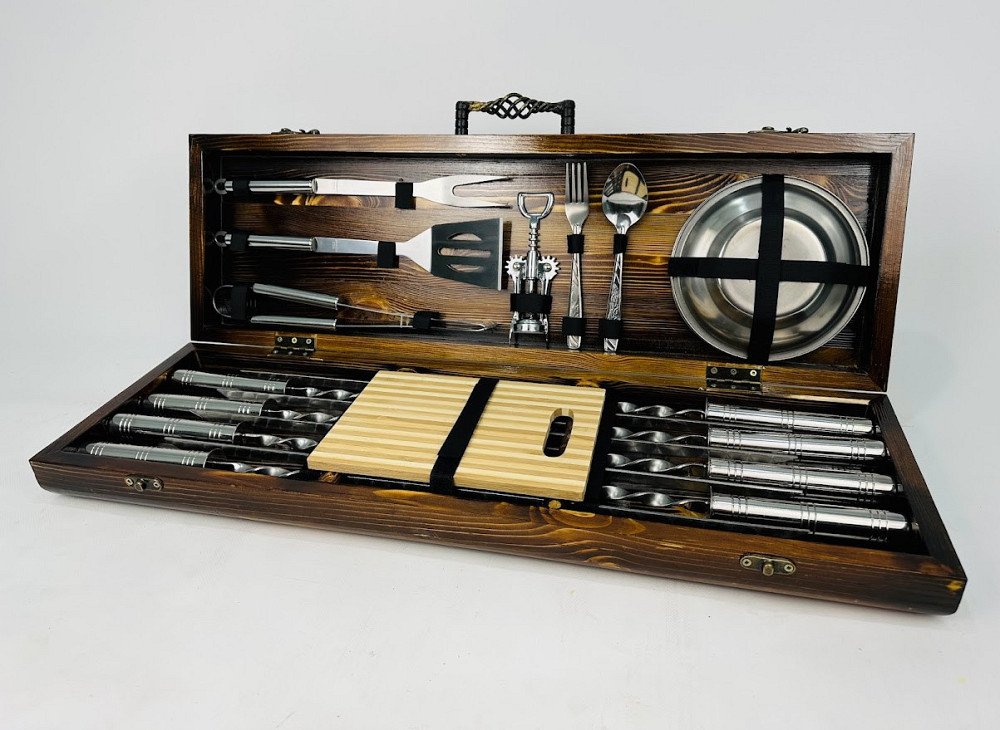 Подарунковий набір шампурів у дерев'яному кейсі BBQ Lux HAPPY DAYS Тернопіль - фото 3