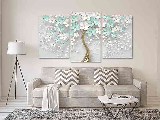 Модульная картина в гостиную / спальню Квіткове дерево  бірюза Art-692_3 70x130 см Киев