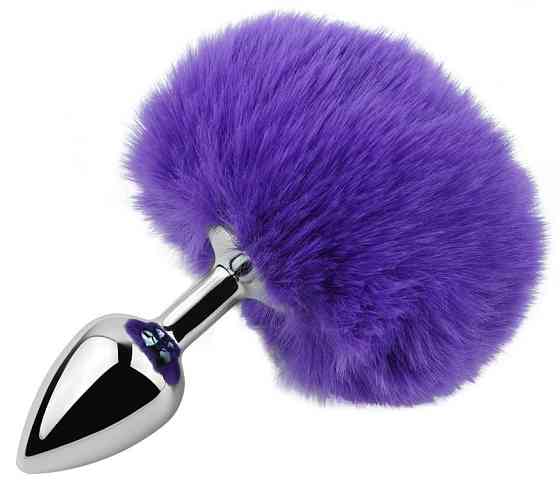 Анальна пробка з хвостом EGZO - Bunny Tail Silver Plug Purple, size S Sex Aura Київ