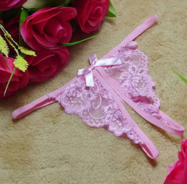Еротичні рожеві трусики жіночі з розрізом - розмір універсальний, (на резинці, тягнуться) Київ - фото 1
