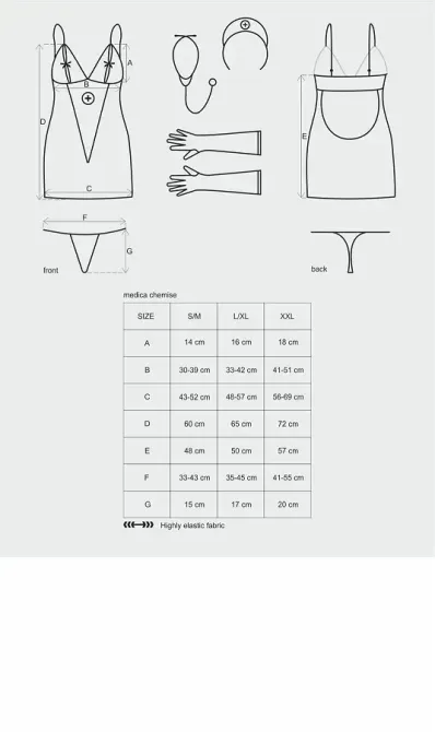 Еротичний мереживний костюм медсестри Obsessive Medica dress 5pcs costume L/XL, сорочка, рукавички, Львів - фото 5